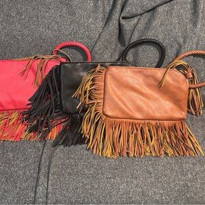 Fringe Leather Handbag Collection - Black, Red, Tan